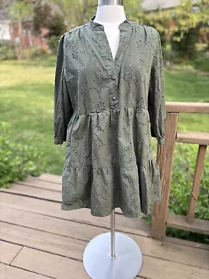 Zara Eyelet Dress Moss Green XXL EUC • $21.99