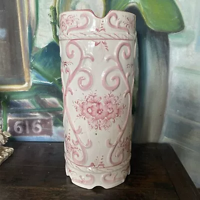 Vintage Ceramic Floral Stick Umbrella Stand Pink White • £45