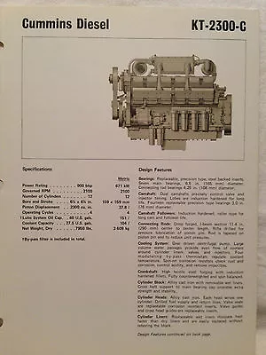 1977 Cummins KT-2300-C Engine SALES Brochure 4 Pages 900 HP • $1.99