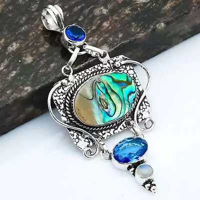 Abalone Shell Blue Topaz Gemstone Ethnic Handmade Pendant Jewelry 1.8  AP-28009 • $4.24