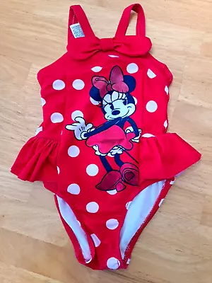 Disney Store Toddler Girls Red Ruffled Polka Dot Minnie Mouse Swimsuit Size 2 • $7.50