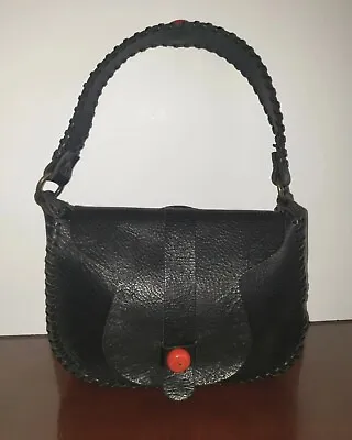 VERY RARE! Valentino Garavani Black Handstitched Buffalo Leather Shoulder Bag • $314.10