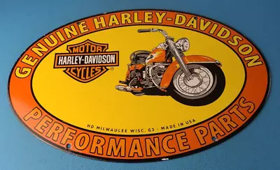 Vintage Harley Davidson Motorcycles Sign - Genuine Parts Gas Pump Porcelain Sign • $156.57