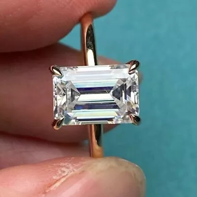 2 Ct Emerald Cut Simulated Diamond Solitaire Wedding Ring 14k Yellow Gold Plated • $50