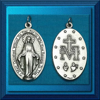 Miraculous Medal Virgin Mary 1 3/4  XL Large Catholic Medal Pendant Italy Sale • $3.89