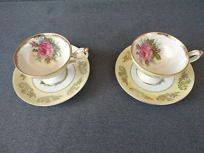 Vintage L M Royal Halsey Very Fine China Tea Cups & Saucers Floral - Set Of 2 • $35.95