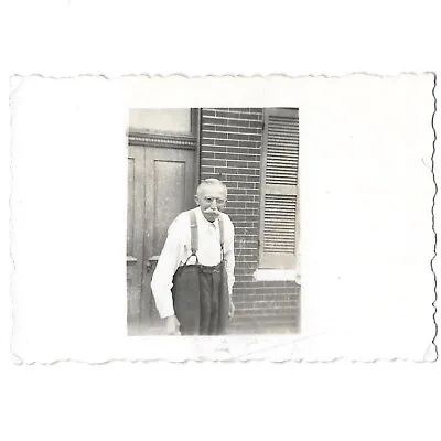 Vintage Photo Elderly Man Suspenders Mustache Glasses Old Snapshot White Hair • $7.49