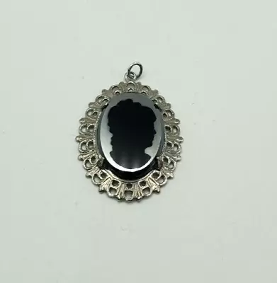 Mirror Glass Woman Lady Silhouette Silver Tone Frame Pendant Black An Silver • $16.97