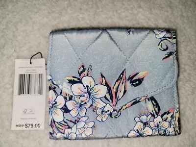 Vera Bradley Ultralight RFID Mini Tri-fold Wallet Cherry Blossoms NWT Blue • $23