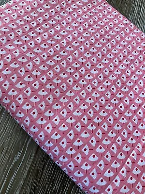Vintage MCM Fabric Cotton Salmon Pink MidCentury Modern Red Dots • $9.45