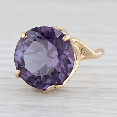 Lab Created Star Sapphire Ring 14k Yellow Gold 14ct Round Purple Solitaire • $599.99