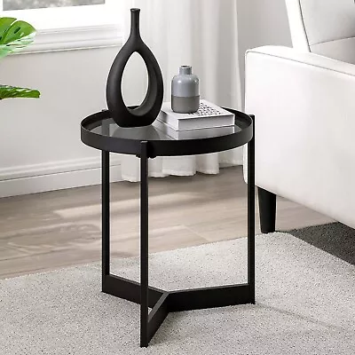 £24.99 • Buy 17  Modern Black Glass Top Side Sofa End Coffee Table Vintage Style Living Room