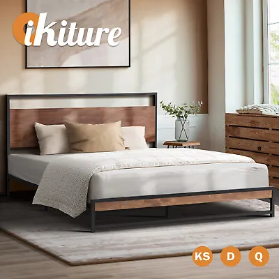 $179.90 • Buy Oikiture Metal Bed Frame Queen Double King Single Size Beds Base Platform Wood