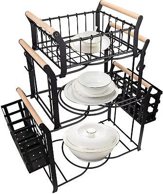 $61 • Buy 3 Tier Buffet Caddy Napkin Plate Utensils Tabletop Organizer With 5 Hooks 