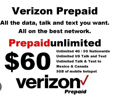 Verizon Unlimited 5G & 4G LTE Wireless Plan - $60 With 5GB Hotspot • $49.99