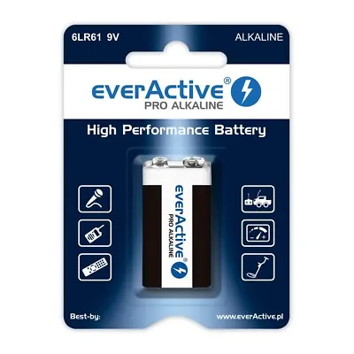 EverActive 9V Pro Alkaline Battery - 6LR61 PP3 LR22 MN1604 HR9V E-BLOCK Square • £2.79