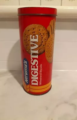 Vintage McVitie’s Digestive Biscuit Tin Red Metal Cylinder Advertising Promotion • £28
