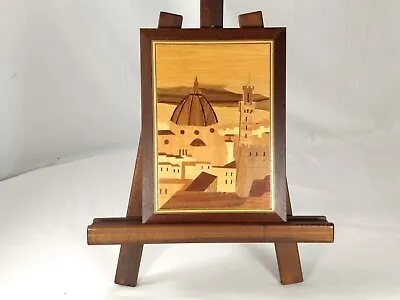 Vintage Marquetry Art Italian Inlaid Wood Picture Dome Church Town Italy • $23.95