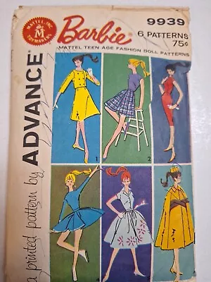 INCOMPLETE Barbie 9939 Fashion Doll Clothing B Advance Sewing Pattern Cut VTG • $4.99