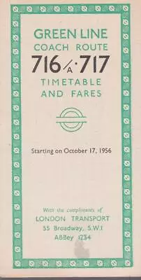 London Transport Green Line Coach Route 716 Bus Timetable Lft Oct 1956 • £2.99