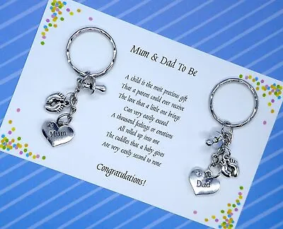 Poem Mum Dad To Be Pregnancy Expecting Handmade Charm Keyring Baby Shower Gift • £6.30