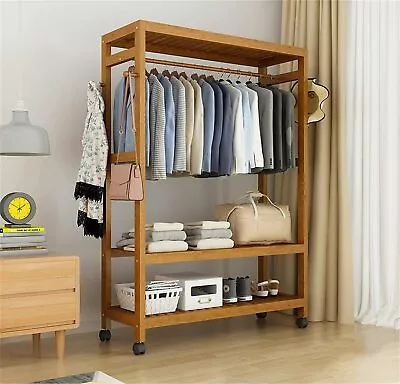 £64.97 • Buy Heavy Duty Wooden Clothes Rail Rack Garment Hanging Stand Corner Open Wardrobe 