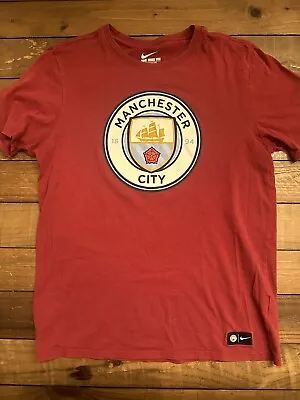 Nike Manchester City Shirt Medium Red T Shirt Short Sleeve Cotton • $12.95