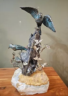 Mid Century Modern Curtis Jere  Birds On Tree   Bronze Sculpture 15”  Rare • $450