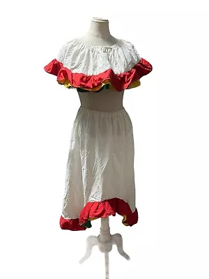 Mexican Fiesta Dress Skirt And Topper White Red Green High Low Home Made M • $24.90