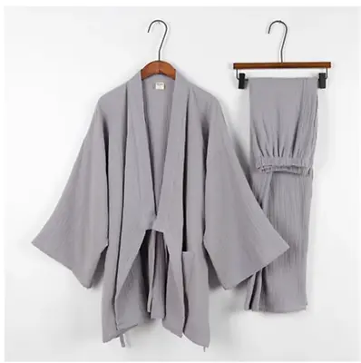 Japanese Men's Crepe Cotton Yukata Pajamas Set Kimono Top Pants Sleepwear Robes • $35.70