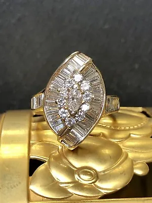 Estate 14K Baguette Marquise Round Diamond Channel Set Cocktail Ring 3.20cttw  • $3784.46