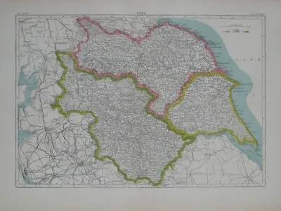 Original 1888 Shire Map YORK England Halifax Leeds Whitby Keighley Selby Moras • $9.99