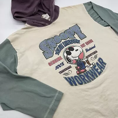 Vintage Peanuts Workwear 80s Hooded  T-Shirt Snoopy Made In USA Size L *read* • $29.99