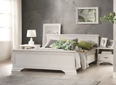 £444.95 • Buy King Size Bed White Matt Euro 160cm Frame With Wood Slats Classic Elegant Idento