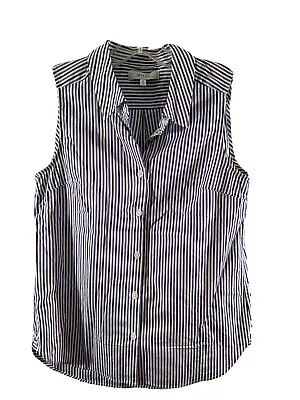 MILLY Women’s Cotton Purple Black Striped Sleeveless Button Up Collared Top SZ S • $19.99