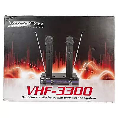 VocoPro VHF-3300 Dual Channel VHF Rechargeable Wireless Microphone System In Box • $125