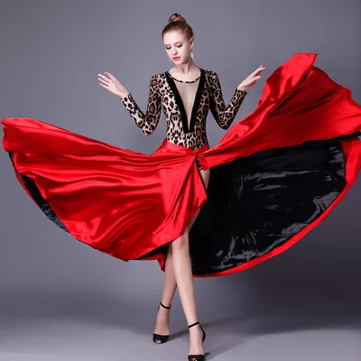 Womens Latin Dance Dress Paso Doble Cloak Performance Costume Red Long Skirts N • $38.06