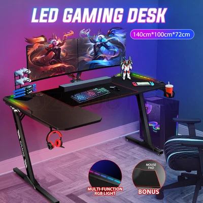 $179.95 • Buy Z Shaped Gaming Desk Computer Office Racer Table RGB LED Carbon Fiber 140CM