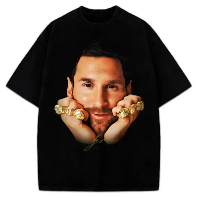 Lionel Messi 8 Ballon D'Or Gold Rings Greatest Of All Time GOAT T-Shirt • $21.95