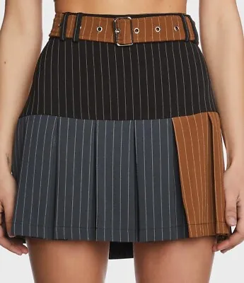 Ragged Priest Smash Pleated Skirt Navy Brown Pinstripe Short Skirt Womens Uk 12  • £48.21