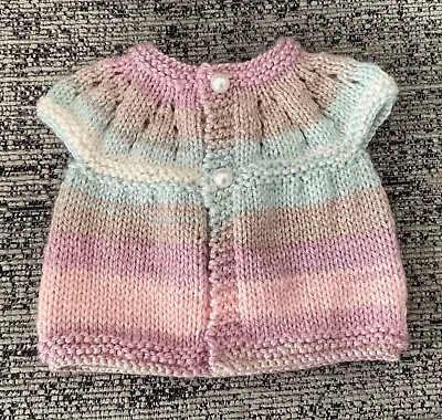 A Hand Knitted Dolls/ Premature Baby Short Sleeved Cardigan 12/14 Inches • £4