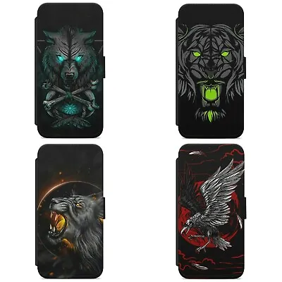 Aggressive Animals Demons WALLET FLIP PHONE CASE COVER FOR IPHONE SAMSUNG HUAWEI • £9.99