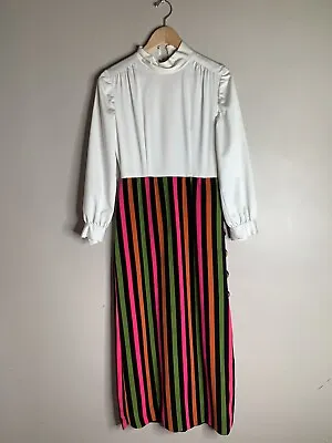 Vintage 1970’s Rainbow Dress Women’s Multicolor Striped Hippy Psychdelic Buttons • $34.99