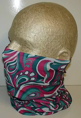 Turquoise Fuchsia Swirl Tubular Multi Function Head Wear Scarf Balaclava Beanie • $2.24