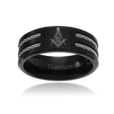 Titanium Black Dual Cable Freemason Masonic Relgious Mens Wedding Band 8MM • $15