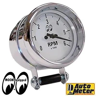 MOONEYES MOON 2 5/8  6000RPM Auto Meter Tachometer White RAT HOT ROD MPG2891WH • $219.99