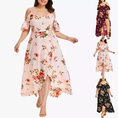 Plus Size Womens Cold Shoulder Floral Slip Maxi Dress Ladies Holiday Sundresses • $33.79