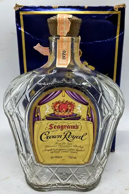 1970 VINTAGE COLLECTOR BOTTLE OF SEAGRAMS CROWN ROYAL WITH Stamps / BOX.  EMPTY! • $50.33