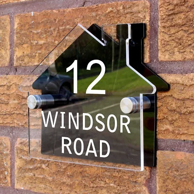 £7.99 • Buy Personalised Custom House Shaped Number / Name Road Plaques Acrylic Door Sign 