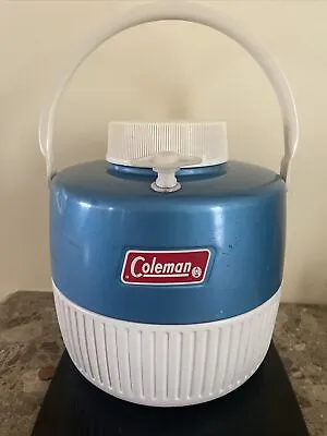 $25 • Buy Vintage Coleman Blue & White Water Cooler Jug W/Cup, 1 Gallon USA Made Camping